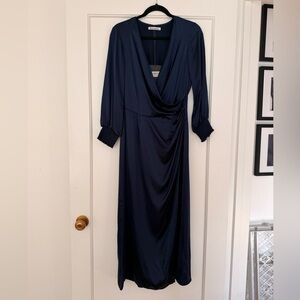 Reformation Chantelle Draped Silk Dress in Navy